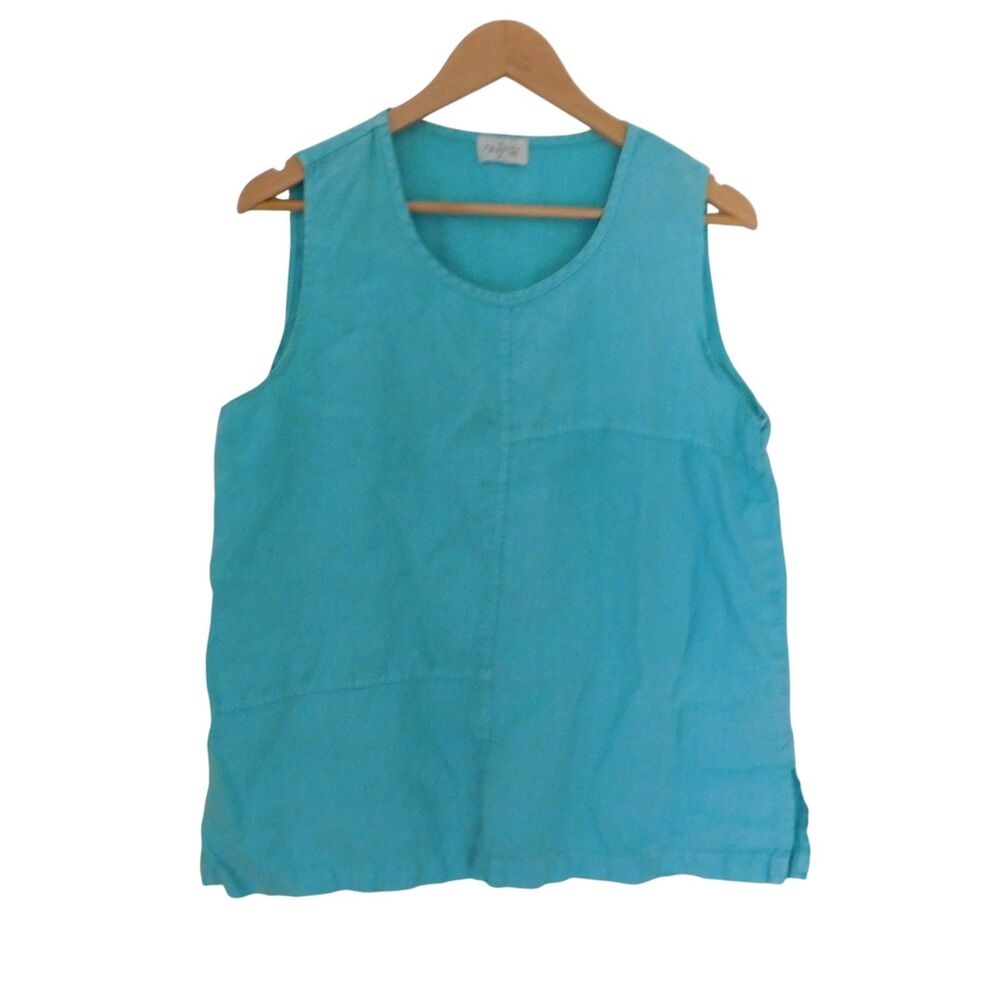 Mosaic USA Womens  Linen Blouse‎ Top Medium Blue Sleeveless Casual Lagenlook